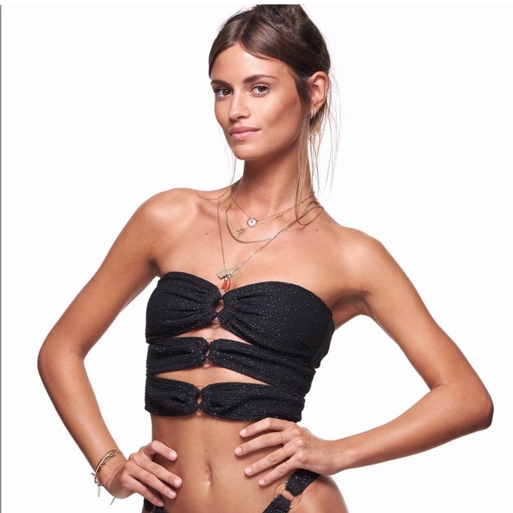 Reina Olga x Manebi black glitter cage strapless bikini top Size XSmall